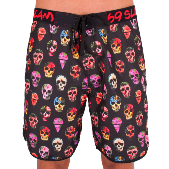 Bañador hombre 69SLAM Short Boardshort Medium hibiscus skull negro