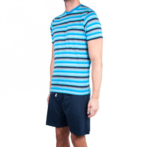 Pijama corto de hombre Molvy azul con rayas (KT-073)