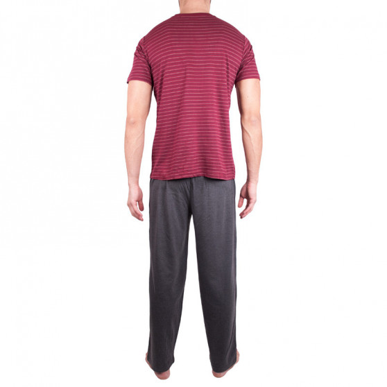 Pijama largo de hombre Molvy rayas grises y rojas (KT-019)