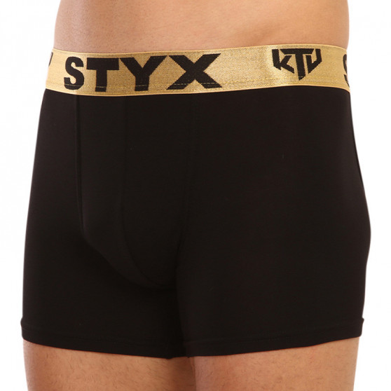 Boxers para hombre Styx / KTV deporte largo elástico negro - elástico dorado (UTZ960)