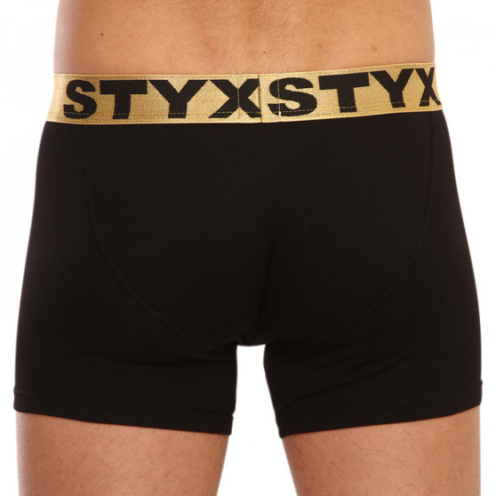 Boxers para hombre Styx / KTV deporte largo elástico negro - elástico dorado (UTZ960)