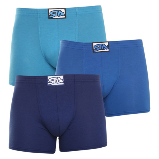 3PACK Boxers para hombre Styx largo clásico elástico azul (F9676869)