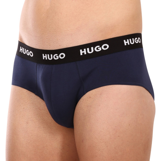 3PACK calzoncillos para hombre HUGO azul oscuro (50469763 410)