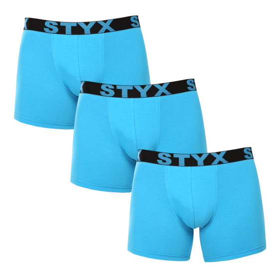 3PACK Boxers hombre Styx largo deportivo elástico azul claro (3U1169)