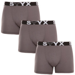 3PACK Boxers hombre Styx largo deportivo elástico gris oscuro (3U1063)