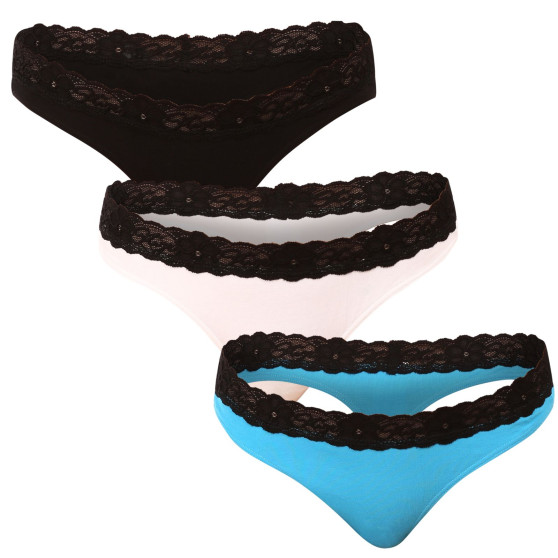 3PACK tanga de mujer Styx con encaje multicolor (3ITK96019)