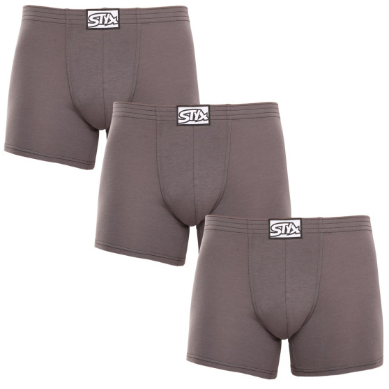 3PACK Boxers para hombre Styx largo clásico elástico gris oscuro (3F1063)