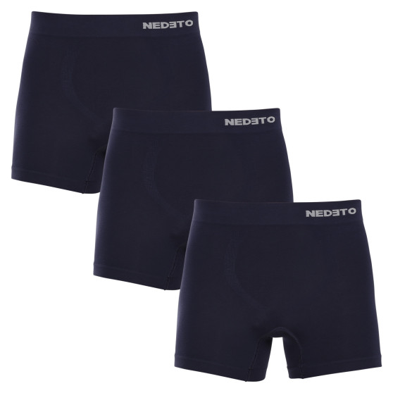 3PACK Boxers para hombre Nedeto bamboo azul sin costuras (3NDTB002S)