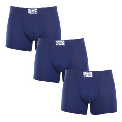 3PACK Boxers para hombre Styx largo clásico elástico azul oscuro (3F0968)